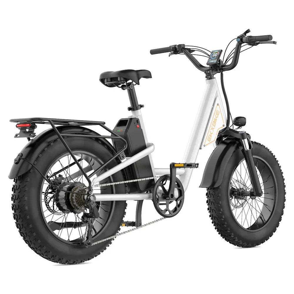 White electric bike with black tires on a white background