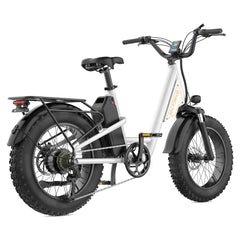 White electric bike with black tires on a white background