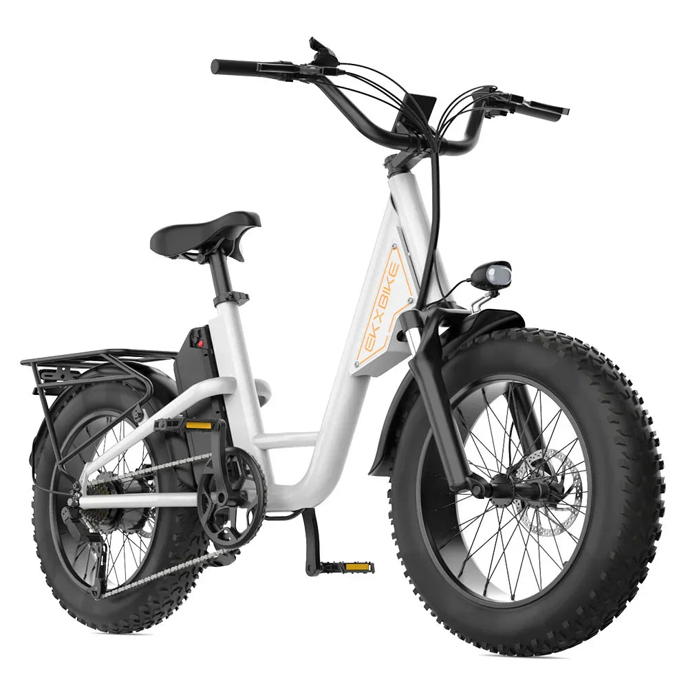 White electric bike with black tires on a white background