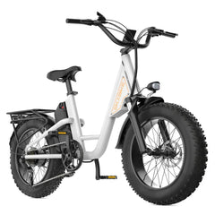 White electric bike with black tires on a white background