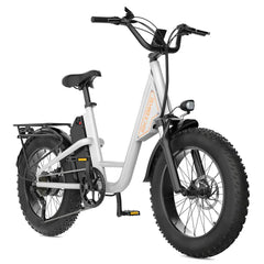 White electric bike with black tires on a white background