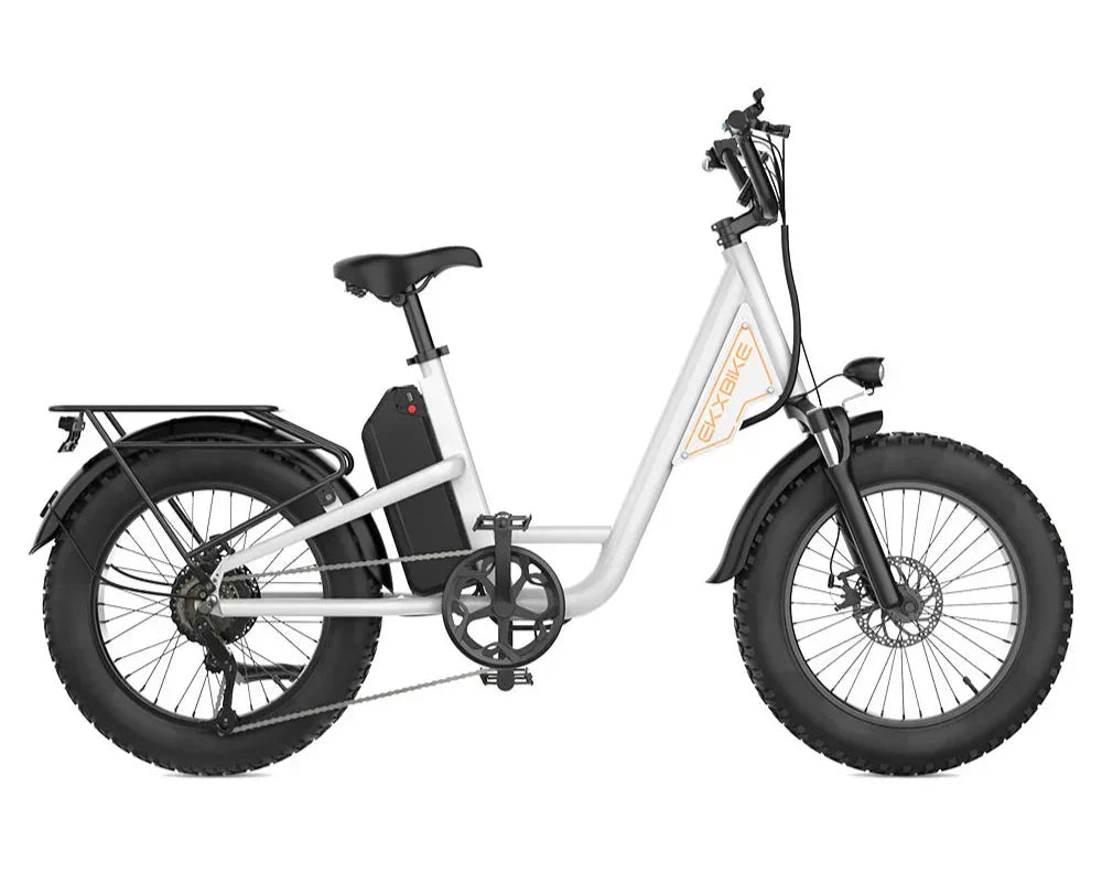 White electric bike with black tires on a white background