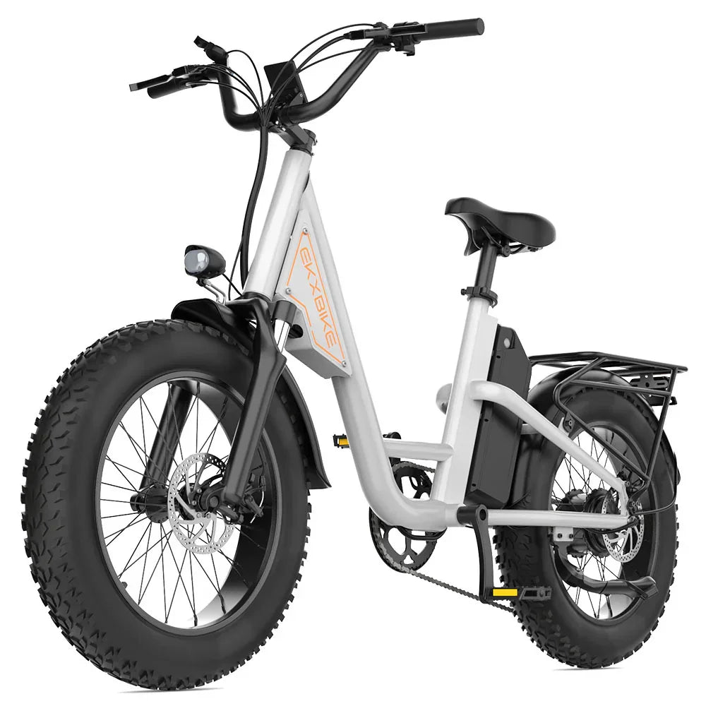 White electric bike with black tires on a white background