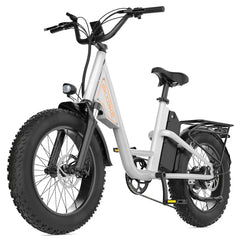 White electric bike with black tires on a white background