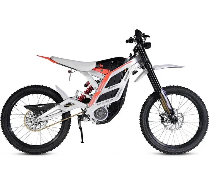 79BIKE Falcon Pro Electric Dirt Bike with a white and black frame and orange accents on a white background
