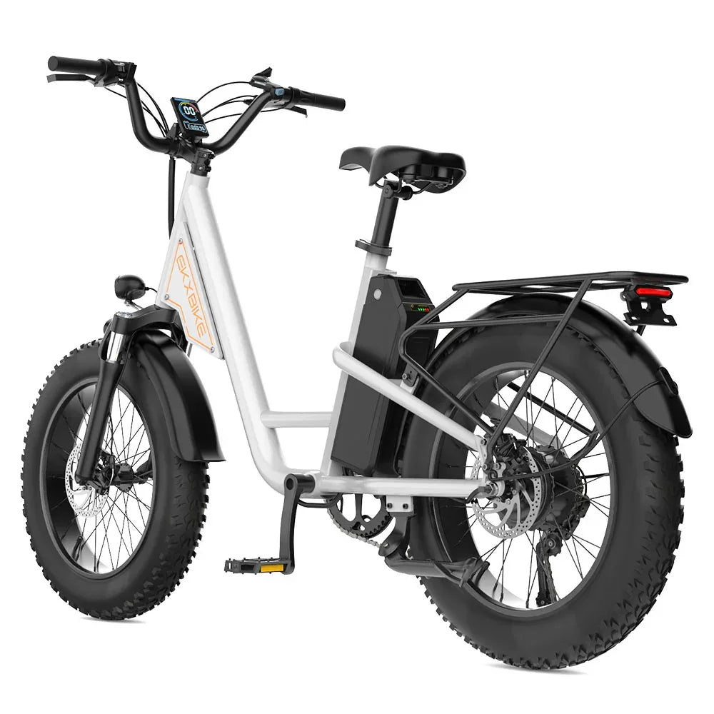 White electric bike with black tires on a white background