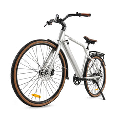 White CMACEWHEEL F700-2 Electric & Commuter Bicycle with brown tires on a white background - Pogo Cycles, Ireland