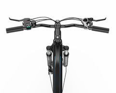 Close-up of bDUOTTS C29 Lite Electric Bike handlebars with digital display on a white background