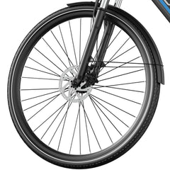 Close-up of a DUOTTS C29 Lite Electric bicycle wheel with disc brake on a white background