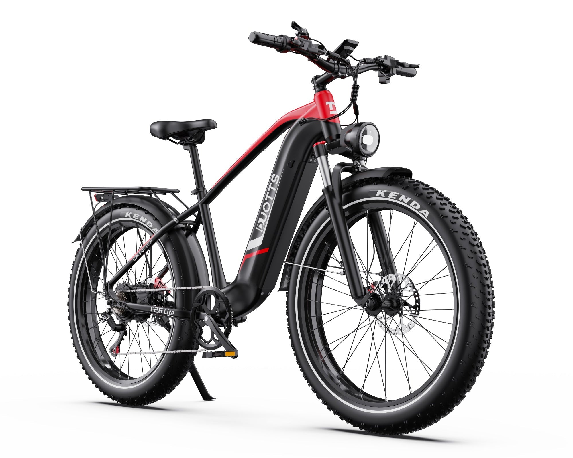 DUOTTS F26 Lite Electric Bicycle with red frame and black tires on a white background - Pogo Cycles
