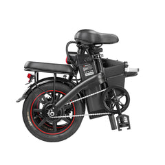 Black DYU A5 Upgraded Folding Electric Bike with a seat on a white background
