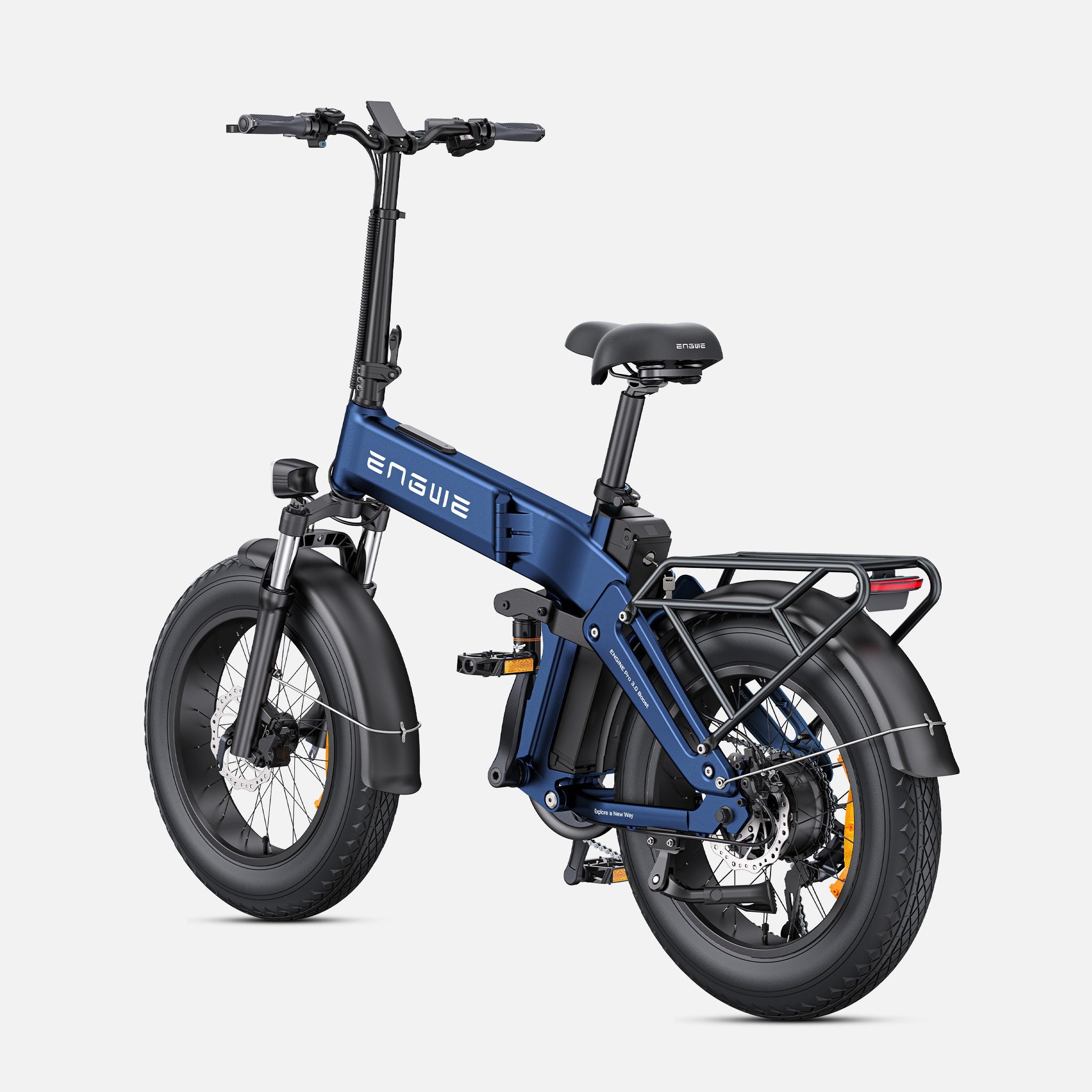 Blue Engwe Engine Pro 3.0 Boost Folding Electric Bike on a white background - Pogo Cycles