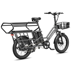 Fafrees FF20 CUV Modular longtail Cargo Bike in gray with a basket on a white background