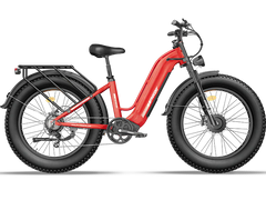 Freesky Ranger M-540 Dual-Motor Step-Thru Ebike in Red on a white background