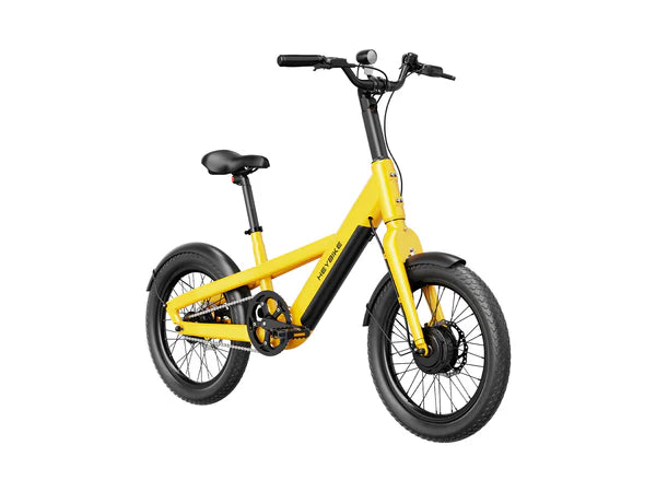 Yellow Heybike EC Compact City Electric Cycle on a white background