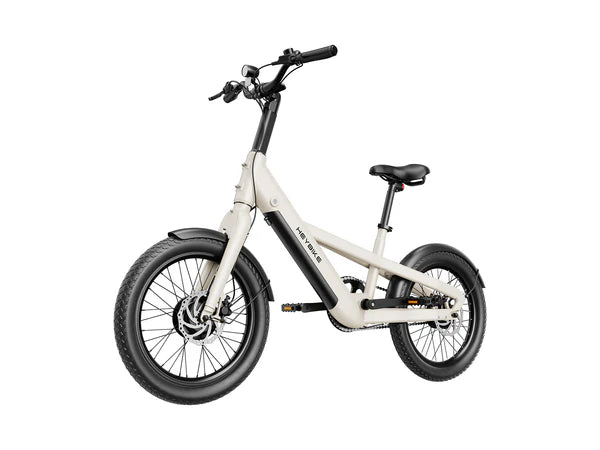 Side View of White Heybike EC Compact City Electric Bike on a white background