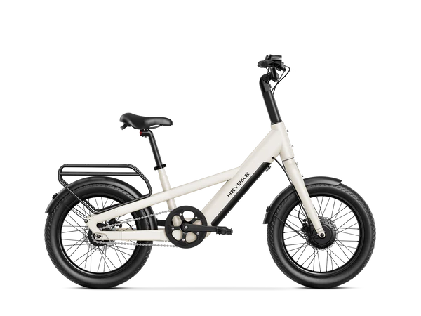 White Heybike EC Compact Sport Electric Bike with black wheels on a white background - Pogo Cycles