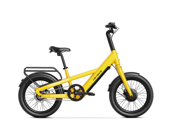 Heybike EC Compact Sport Electric Bike - Yellow bike with black wheels on a white background