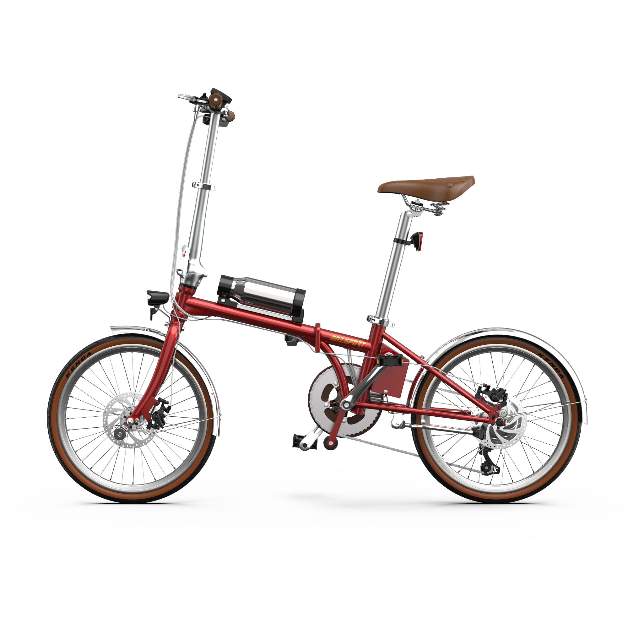 Onesport OT02 Pro Electric Bike - Red with a brown seat on a white background
