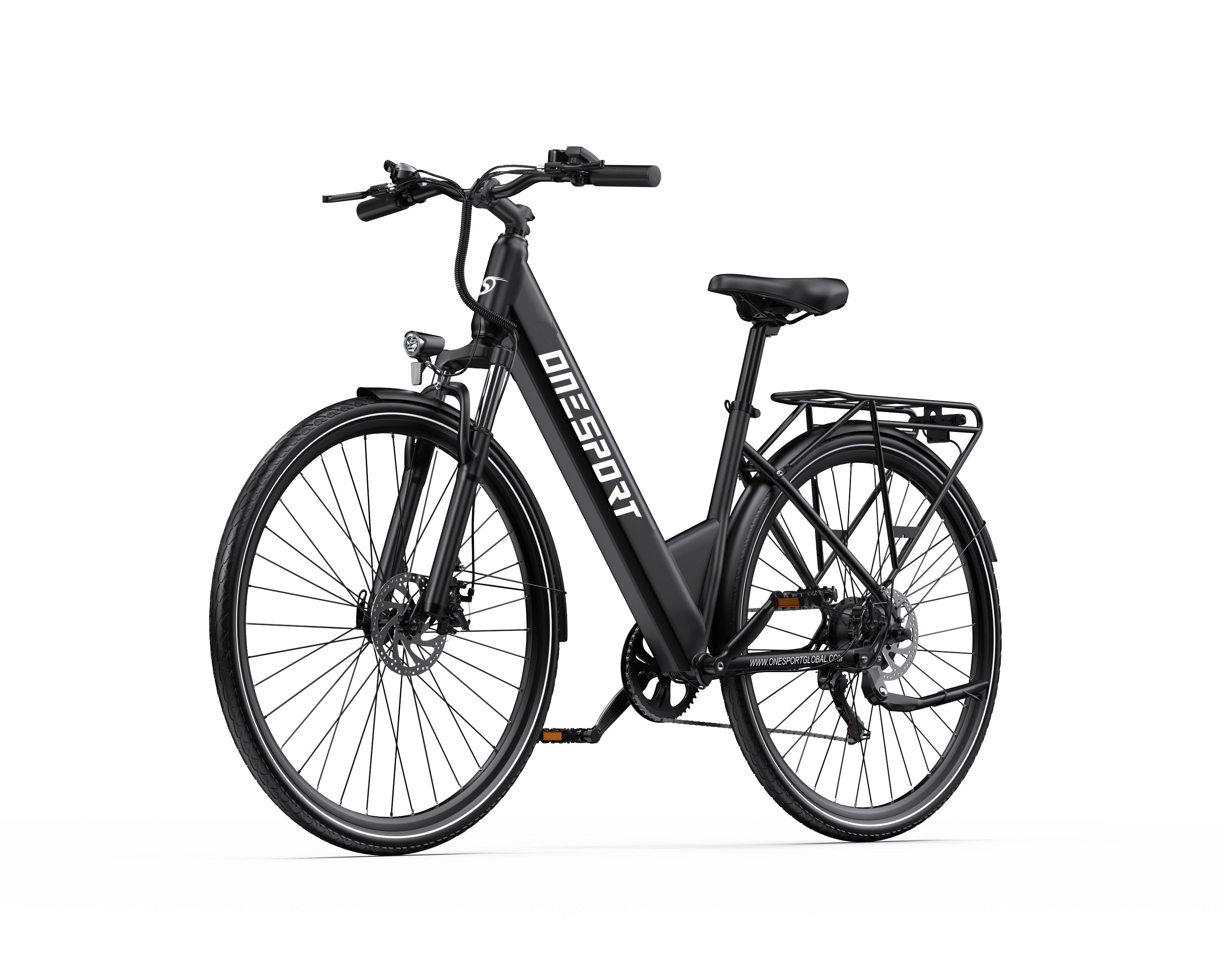 Black ONESPORT OT12 Urban Electric MotorCycle on a white background