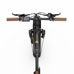 Close-up of a handlebar with brown grips on a white background for Onesport OT16 MAX Folding Electric Bike