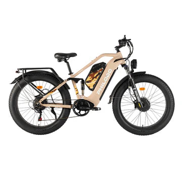 A beige PHILODO Jumbo Dual Motor electric fat-tire bicycle with black tires, a black saddle, and a black front fork, shown from a side profile on a white background. The frame features a prominent black and gold graphic with the brand name 'NINJA' printed vertically.