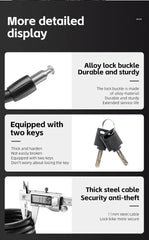 WEST BIKING Antifreezing Bicycle Cable Lock Portable Anti-Theft Bike Wire Lock With 2 Keys E-Bike Scooter Motorcycle Safety Lock