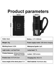 2T6 LED cykelforlygte 1000LM aluminiumslegering cykellygte USB genopladelig MTB bjergcykellampe