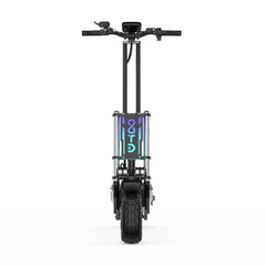 Black electric scooter with visible branding on a white background
