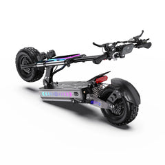 Black electric scooter with colorful lights on a white background