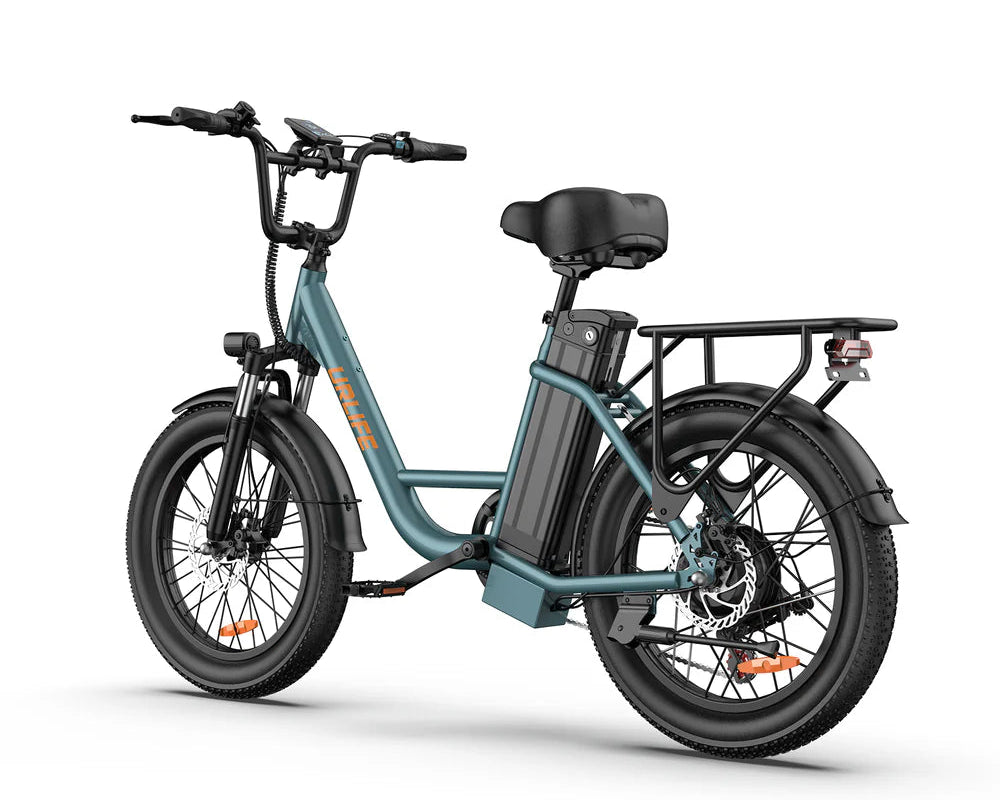 URLIFE E20 Step-Thru Electric Bike with a teal frame on a white background