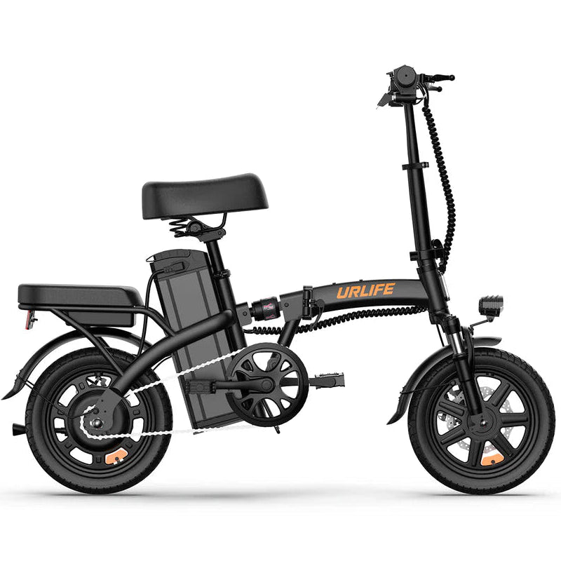 Black URLIFE F1L Compact Folding Electric Bike with URLIFE branding on a white background