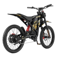Black Zonveer ZX3 Electric Dirt Bike with red suspension forks on a white background