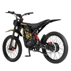 Black Zonveer ZX3 Electric Dirt Bike with yellow accents on a white background
