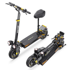 Black iENYRID ES6 Off-Road Electric Scooter with yellow accents & folding view on a white background