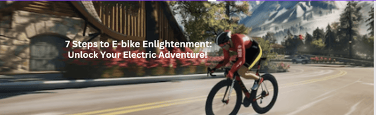 Electric bike rider in red cycling gear on mountain road, side view with scenic background