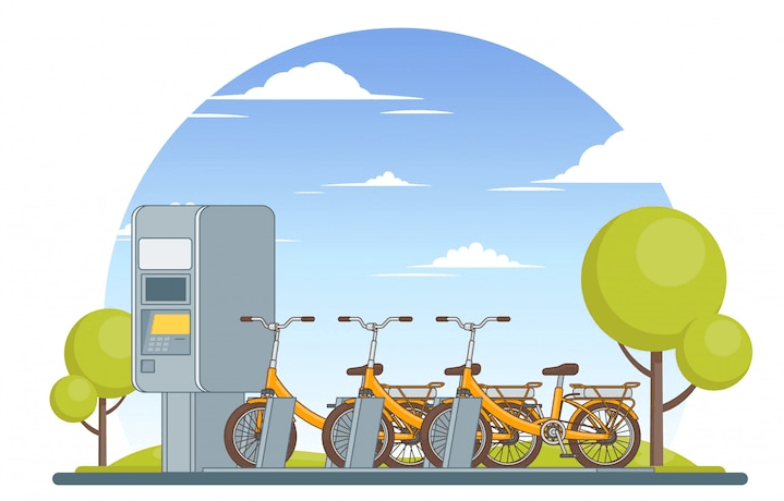 Electric bikes at a charging station in a park, eco-friendly transport, Pogo Cycles