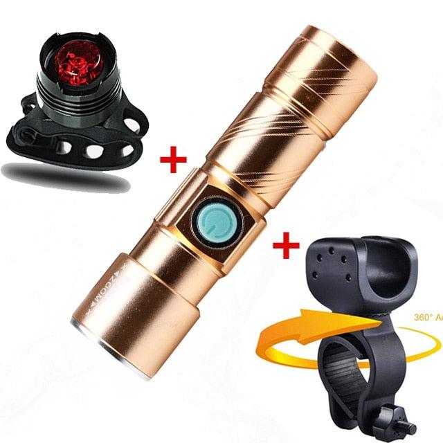 3 in1 8000 Lumen Bike Bicycle Light Set USB rechargeable LED Waterproof Super Bright Zoom Headlight Rear light MTB Bike Light - Pogo Cycles