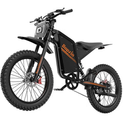 Left view of Bopzin Q8 Electric Bike in black with orange branding on a white background