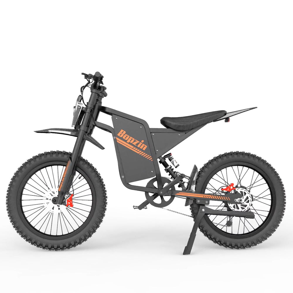 Bopzin Q8 Electric Bike in black with orange accents on a white background