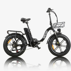 Burchda R8V Electric Bike in black with a basket on a white background