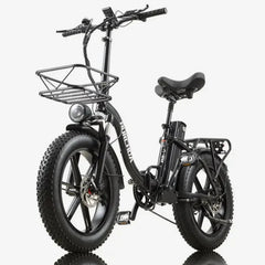 Burchda R8V Electric Bike in black with a basket on a white background - Pogo Cycles, Ireland