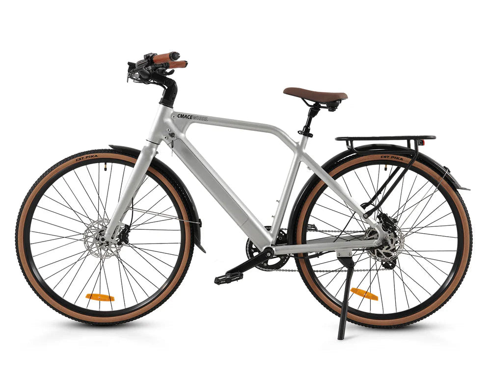 White CMACEWHEEL F700-2 Electric & Commuter Bicycle with brown tires on a white background