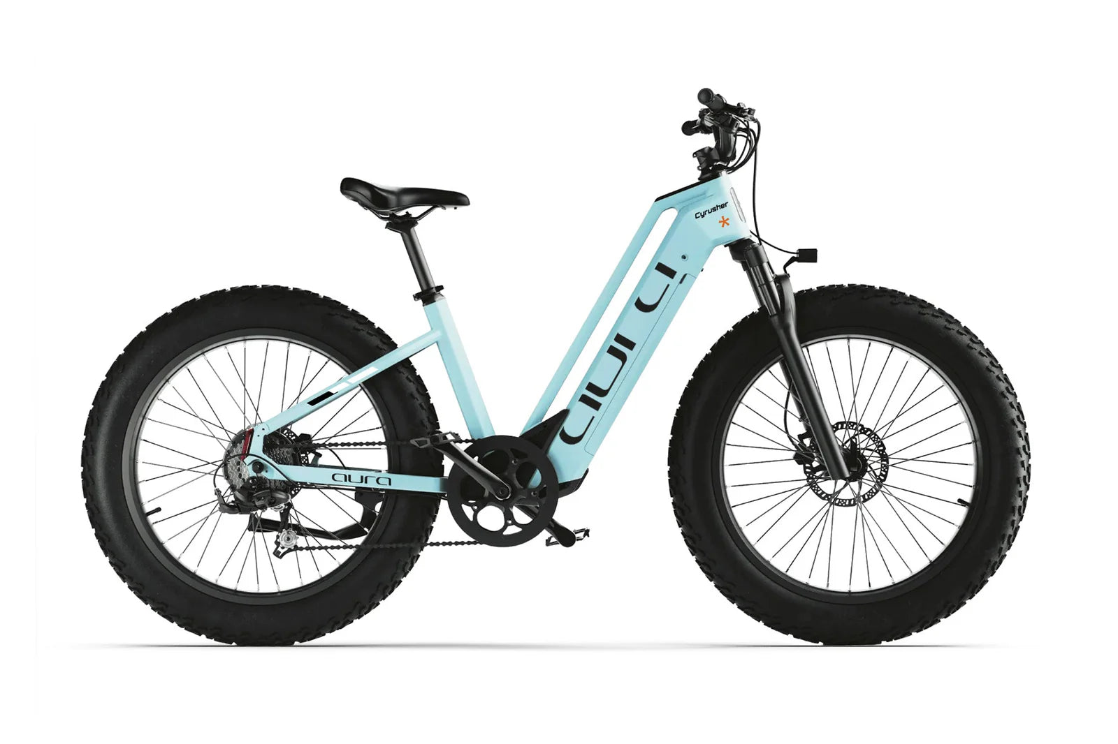 Cyrusher Aura Step-Through Electric Bike in blue on a white background