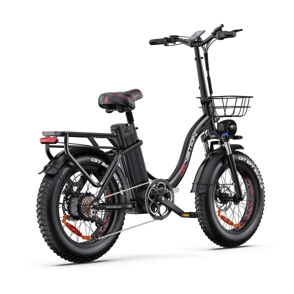 Drvetion CT20 PRO MAX Electric  fat-tire bicycle with a front basket, rear cargo rack, and integrated battery pack, shown on a clean white background.