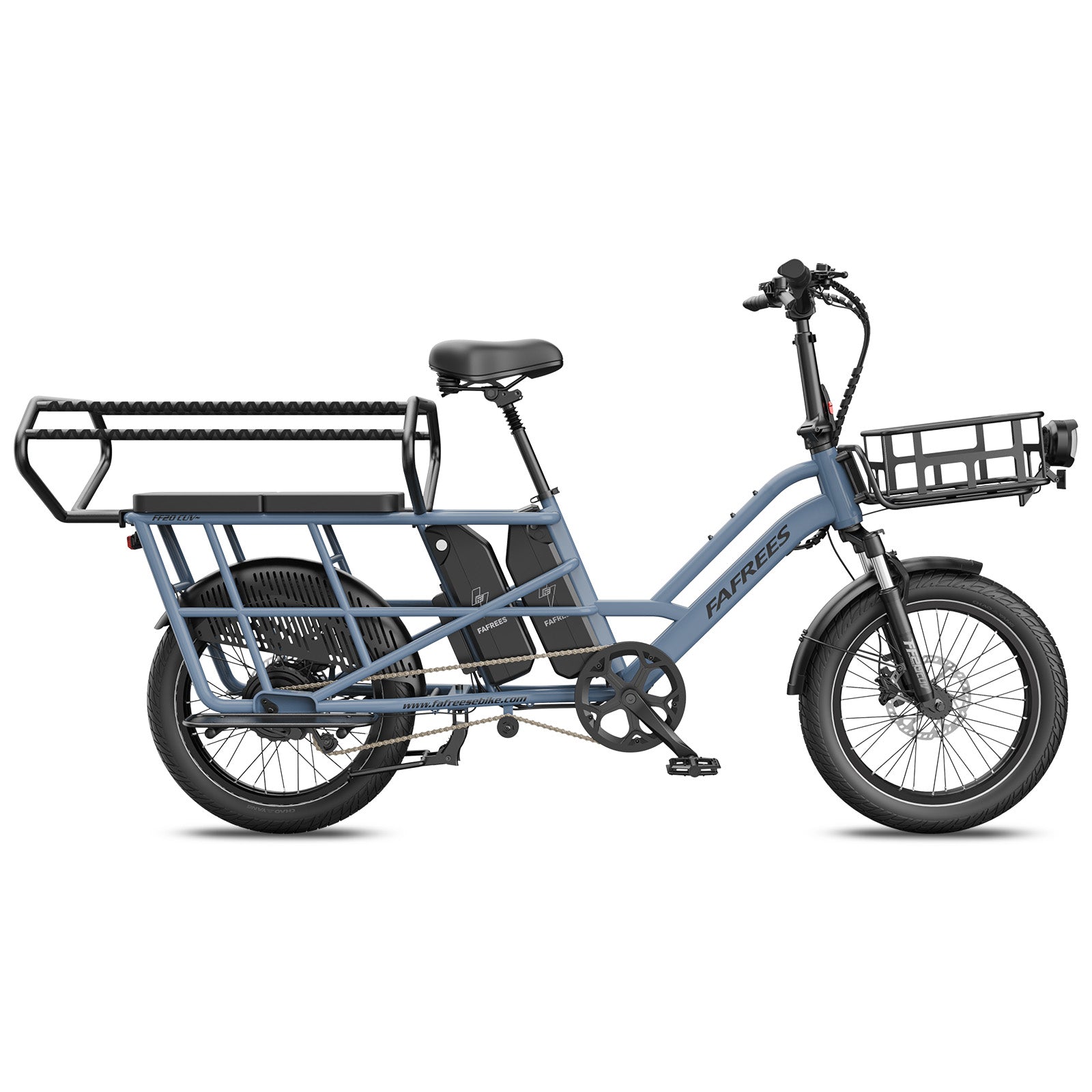 Fafrees FF20 CUV electric cargo bike IN BLUE with baskets on a white background