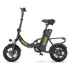 Black Hidoes C5 Folding Electric Bike with yellow branding on a white background