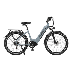 Gray KOOLUX X2 Step-Thru Electric Bike with black details on a white background