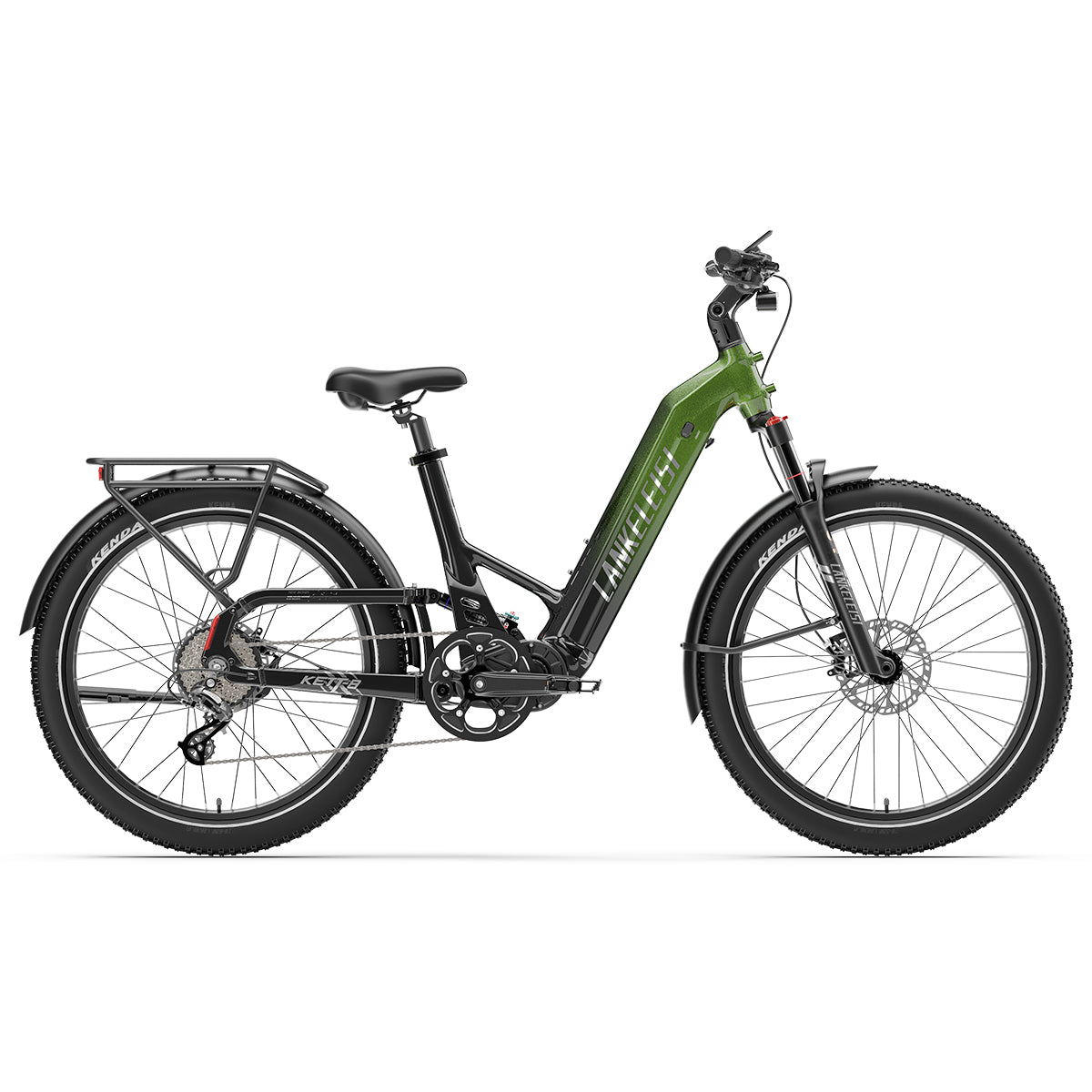 Green LANKELEISI KETT-8 Urban Electric bicycle on a white background