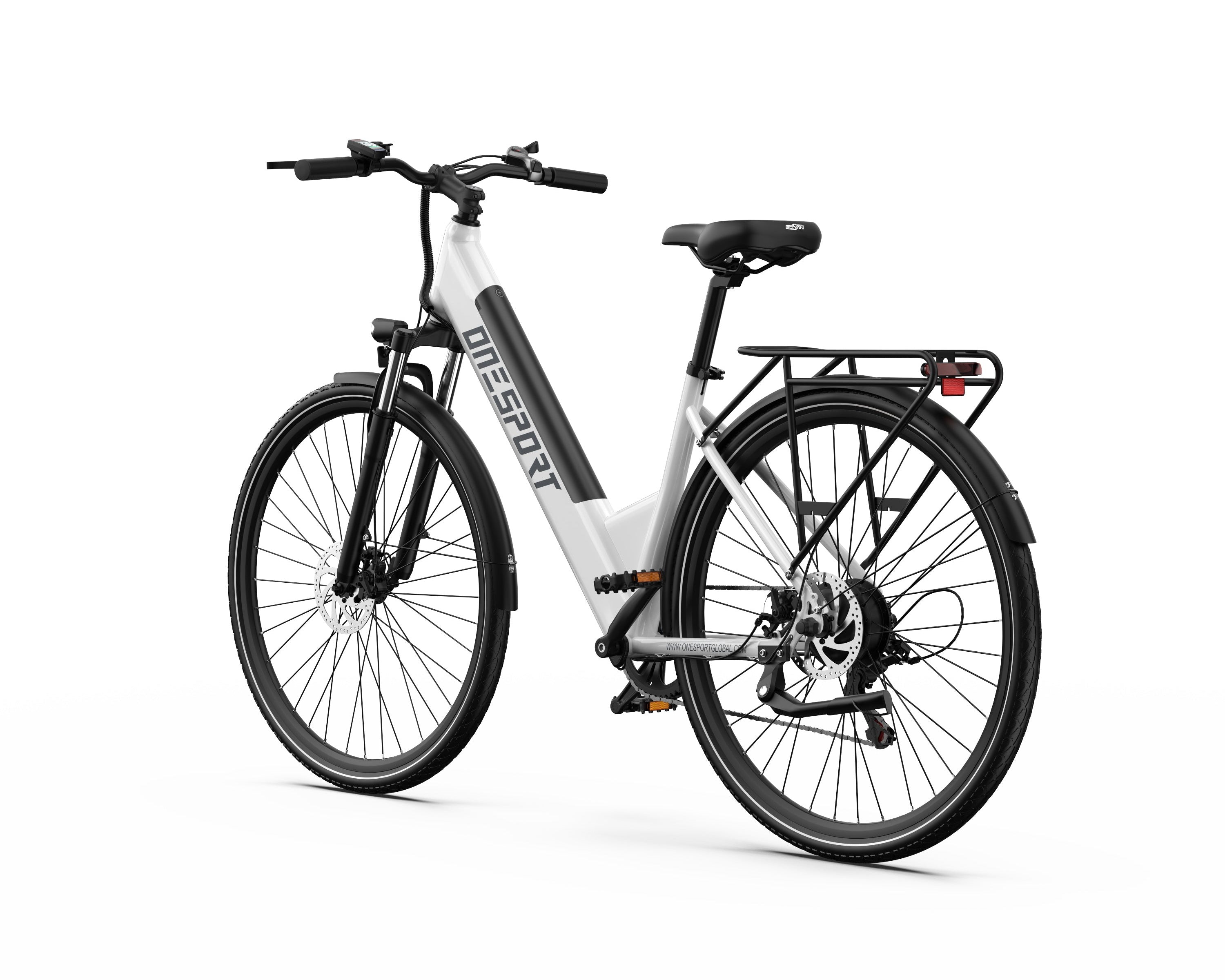 ONESPORT OT12 Urban Electric  bicycle with a white frame and black components on a white background